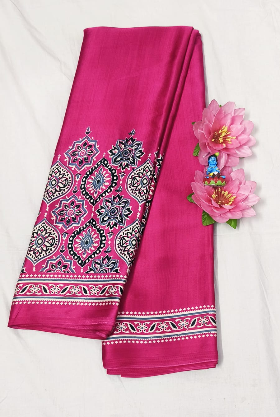 Satin Silk Ajrakh Printed Saree
