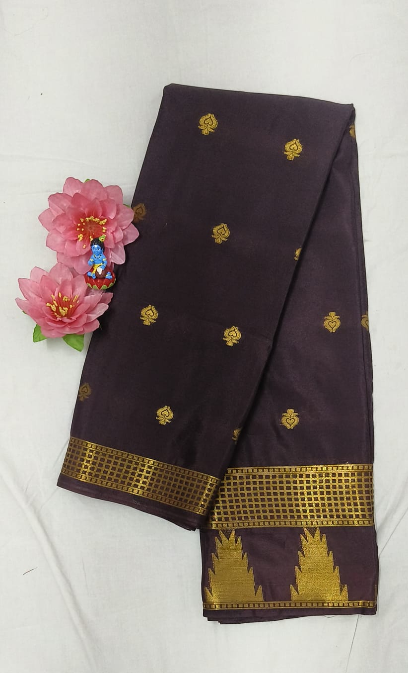 Traditional Temple Border Mysore CrepeSilk Saree