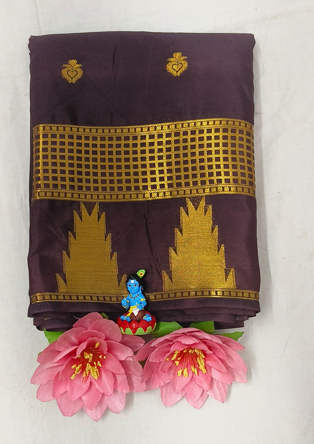 Traditional Temple Border Mysore CrepeSilk Saree