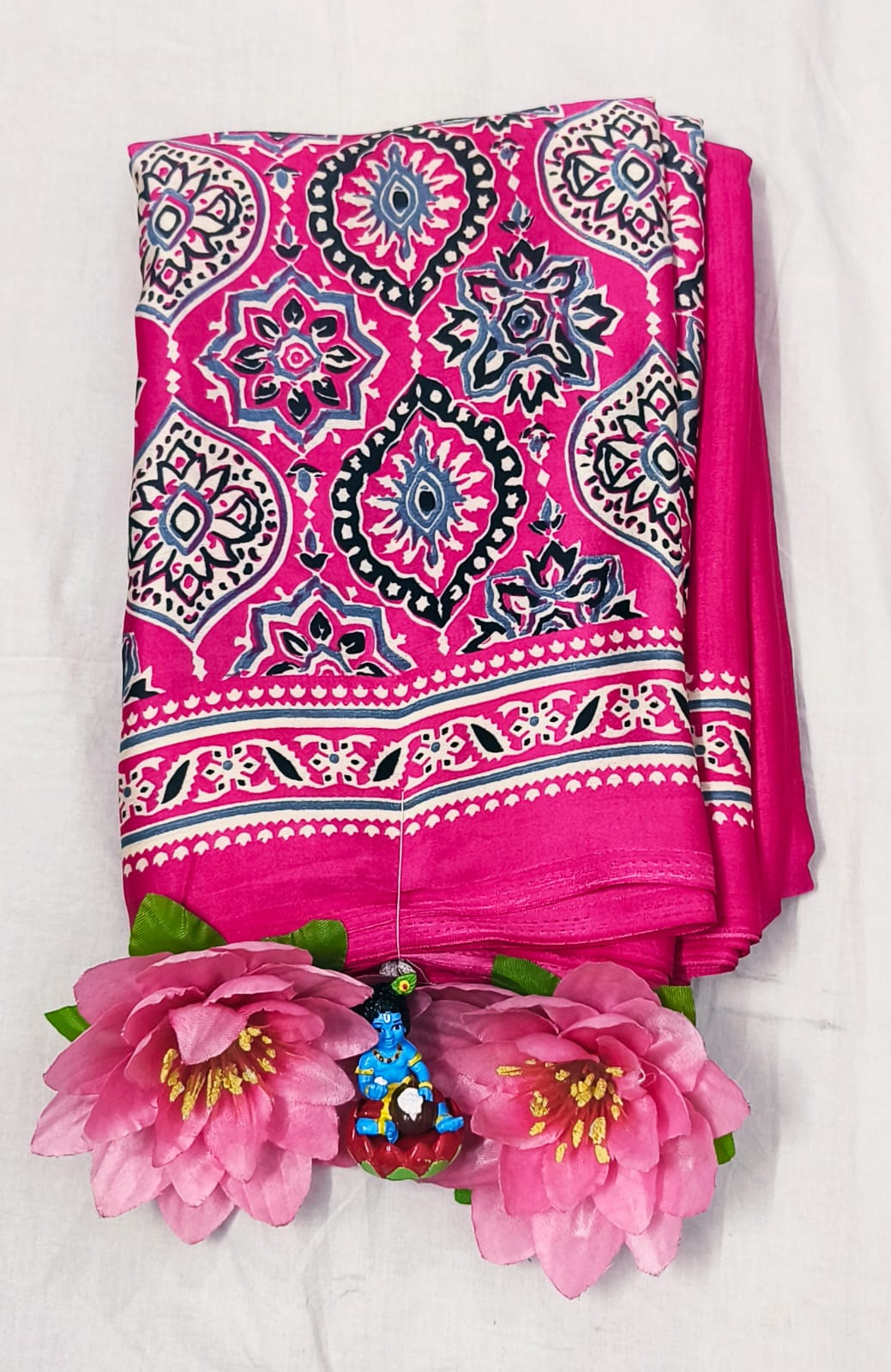 Satin Silk Ajrakh Printed Saree